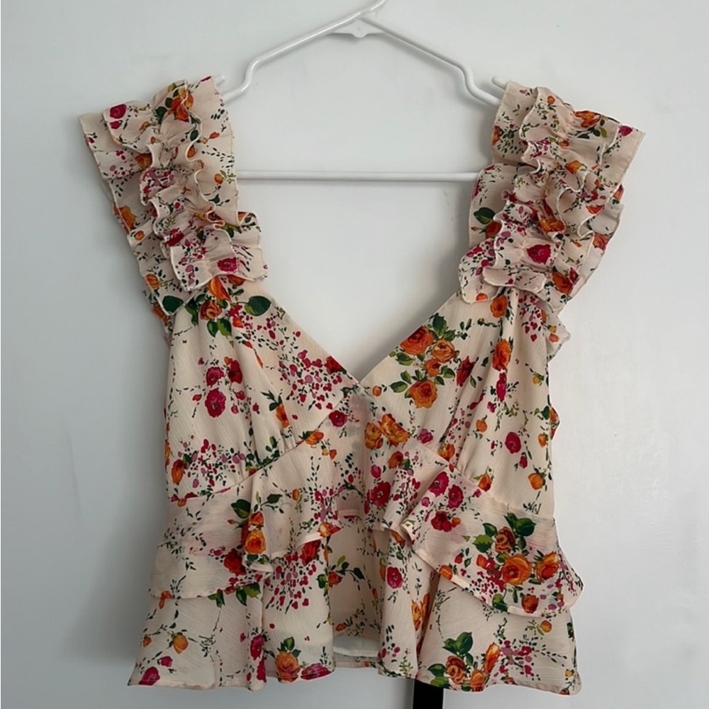 Revolve x House of Harlow, New, Luella Top in Ivory Floral Ruffle Blouse, XL